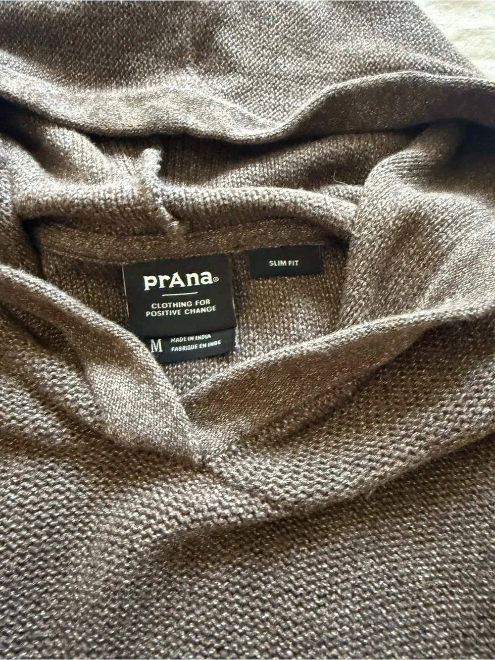 prAna Slim Fit Brown Men's Hooded Knit Sweater